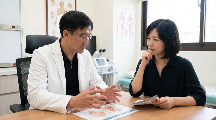 醫師說明膠原蛋白增生劑避免饅化臉部原理 圖示臉部「饅化」與自然填充的對比 膠原蛋白增生劑與玻尿酸作用機制比較 分階段少量多次施打膠原蛋白增生劑示意圖