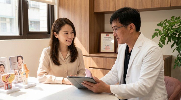 吳紹琥醫師於法瑞診所為病患施作喬雅露療程。 喬雅露大小分子劑型能針對不同部位精準雕琢美貌。 透過喬雅露實現漸進式自體膠原蛋白增生效果。 施打喬雅露後呈現自然飽滿且無塑膠感的緊緻面容。