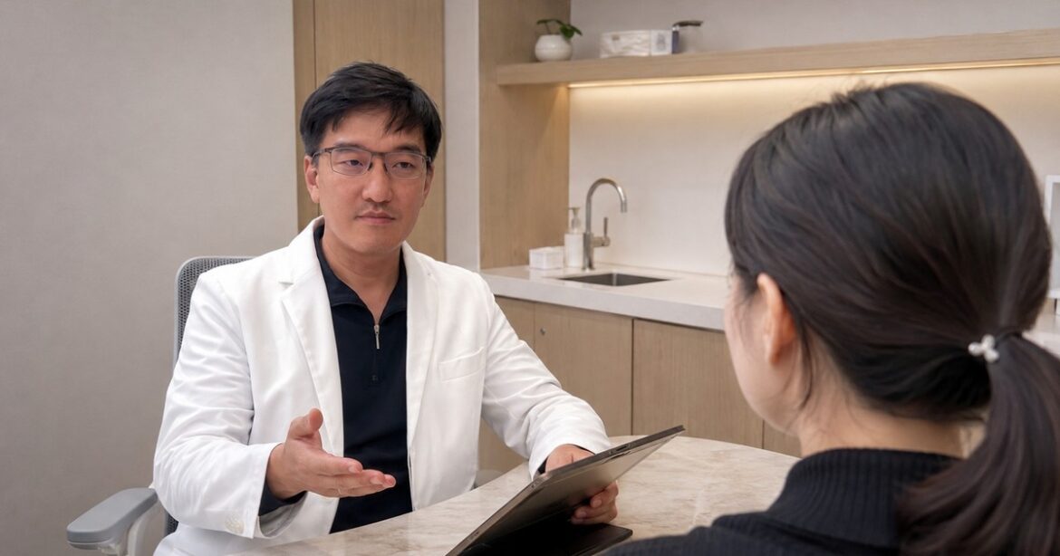 吳芮醫師療程說明推薦：患者與醫師討論臉部凹陷與電音波療程